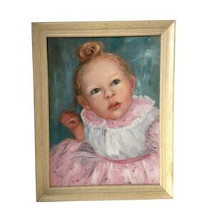 Vintage Odd Baby Toddler Painting Pastels On Board (80s Maybe) Weird